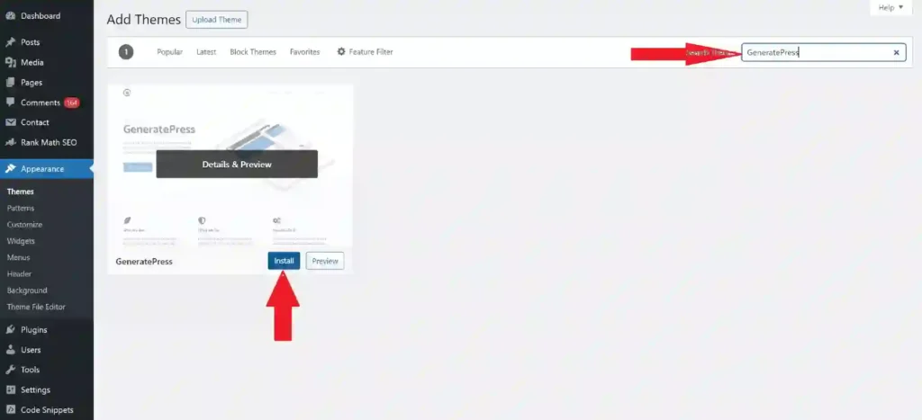 Search for GeneratePress