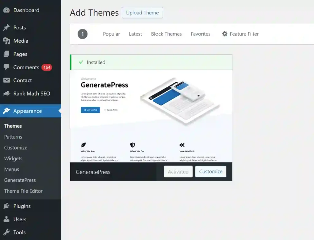 GeneratePress is Activated