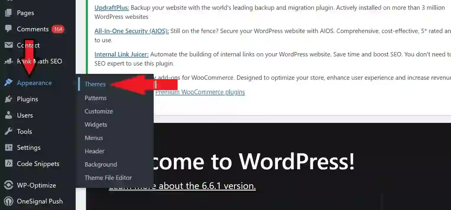 Wordpress Dashbaord > Appearance > theme