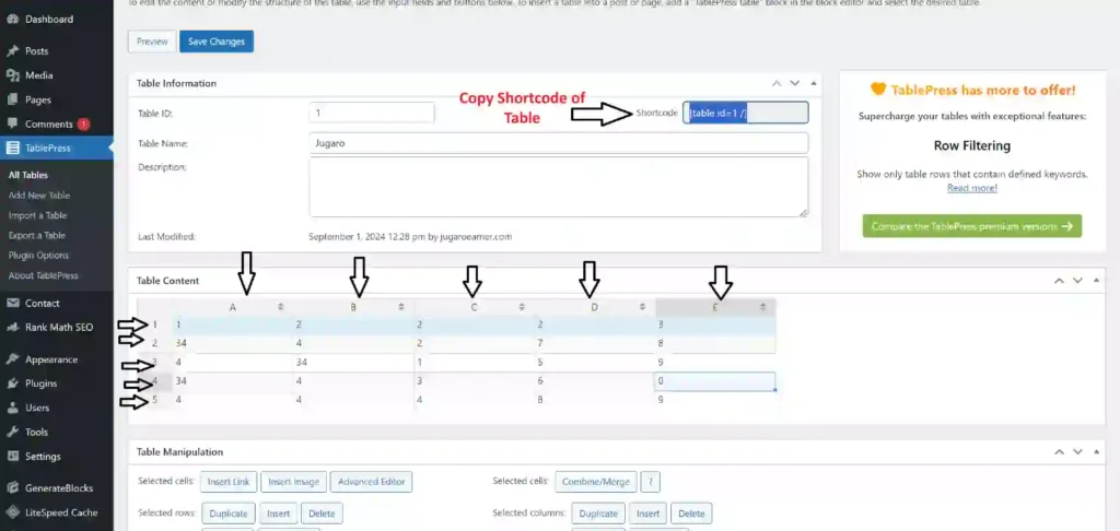 fill the data into rows and colums